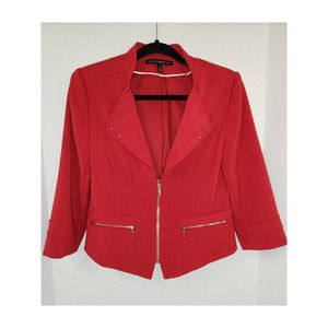 White House Black Market Red zipper blazer jacket size 8